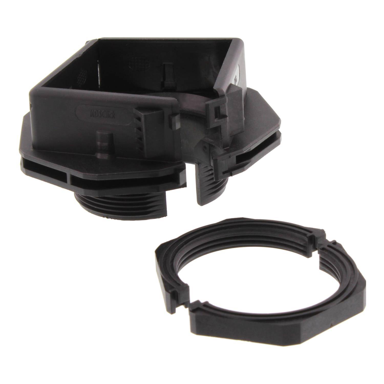 Eine weiße sechskantige Kunststoffmutter mit Innengewinde, die zu Befestigungszwecken verwendet wird.