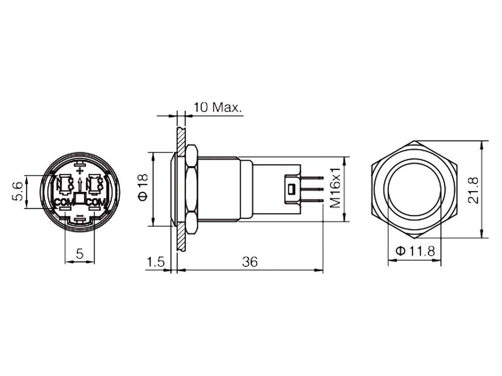 DRUCKTASTER - EDELSTAHL - SPDT 1NO 1NC - GRÜNE RINGBELEUCHTUNG - 19 mm