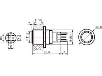 Velleman - R1601 - Drucktaster - Rund - Metall - DPDT 2NO 2NC