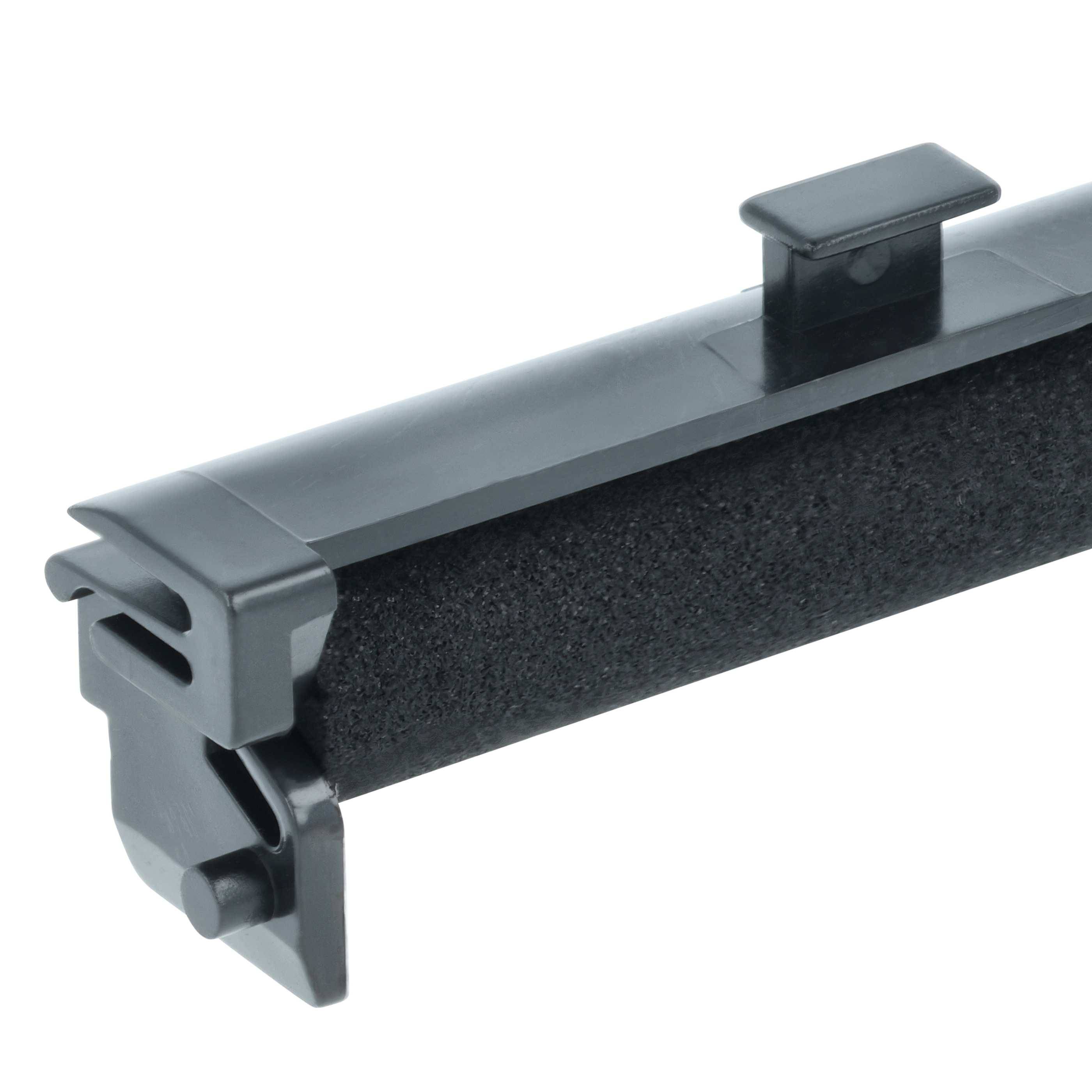 Eine rechteckige schwarze und graue Druckertonerkassette mit einem Griff oben, die für Laserdrucker verwendet wird.