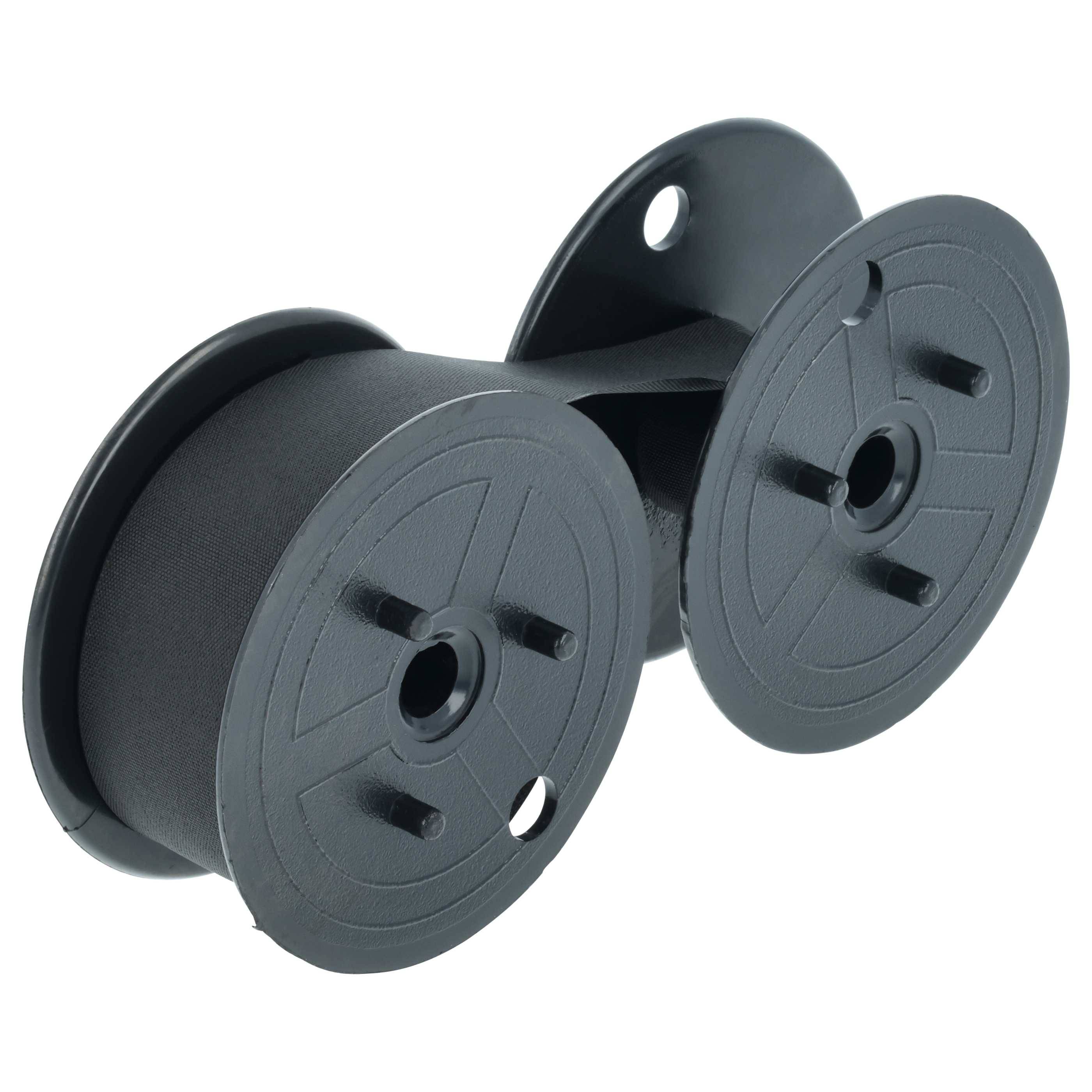 Zwei schwarze Kabelspulen mit Flanschen und zentralen Löchern, dargestellt auf weißem Hintergrund.