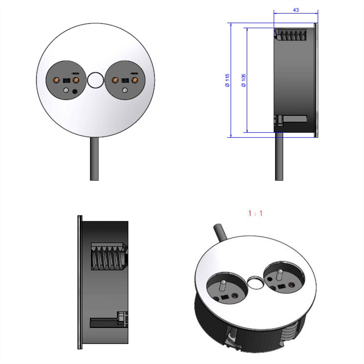 BACHMANN TWIST 2xUTE 2,0m AEH weiss 30GE seidenmatt