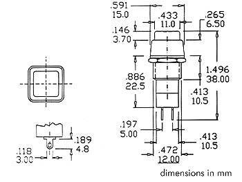 R18-23B - DRUCKTASTER - 1P AUS-(EIN) - SCHWARZE SCHUTZKAPPE - 3 A / 125 V