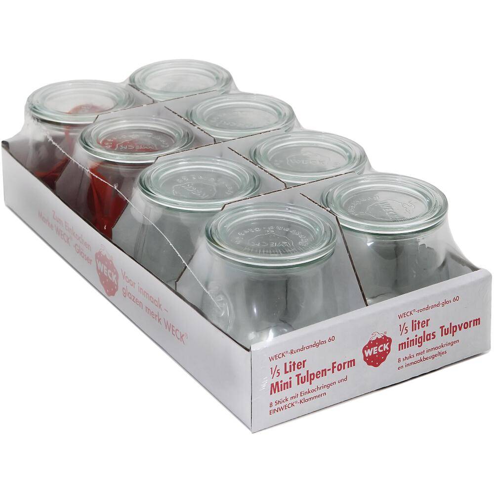WECK Minitulpenform-Glas 8er-Tray 220 ml mit Ringen und Klammern