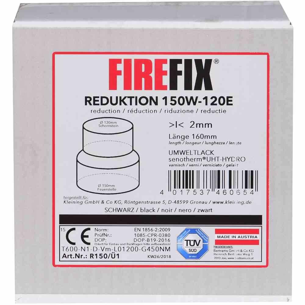 FireFix Reduzierstück Ø 150/120 mm, schwarz Wandstärke 2 mm