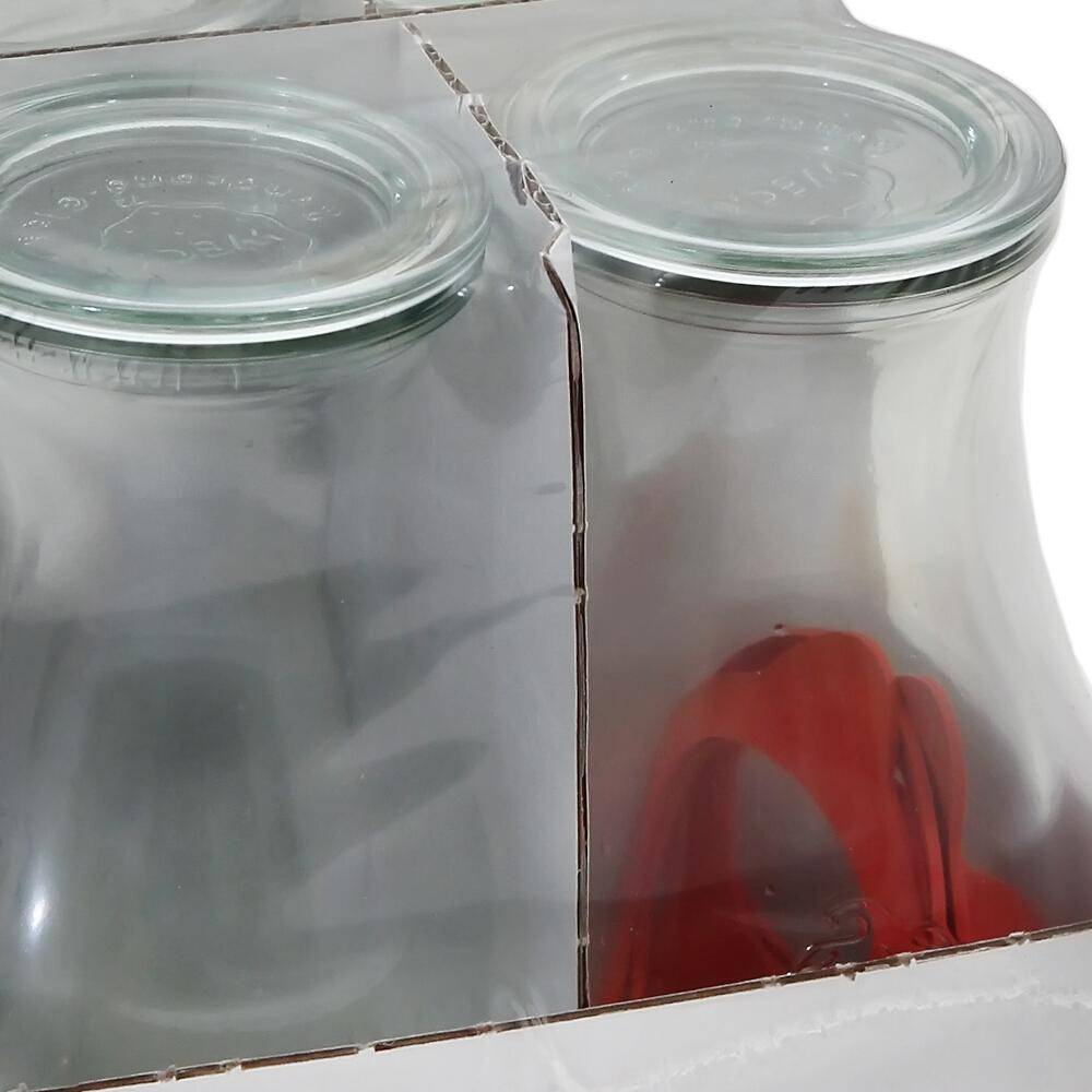 WECK Saftflasche 4er-Tray 1/4 l mit Ringen und Klammern