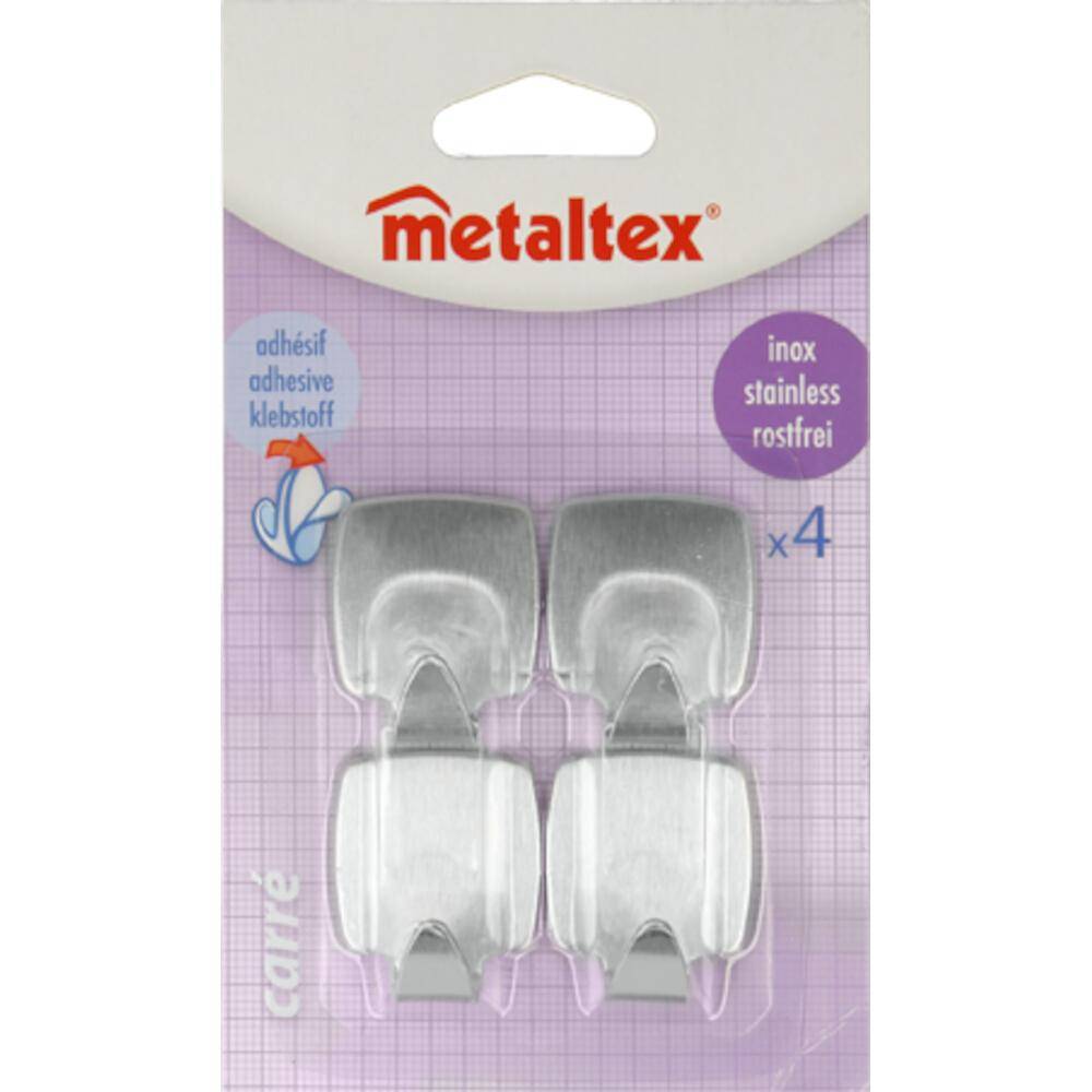 Metaltex Hafthaken 4 Stück quadratisch Edelstahl