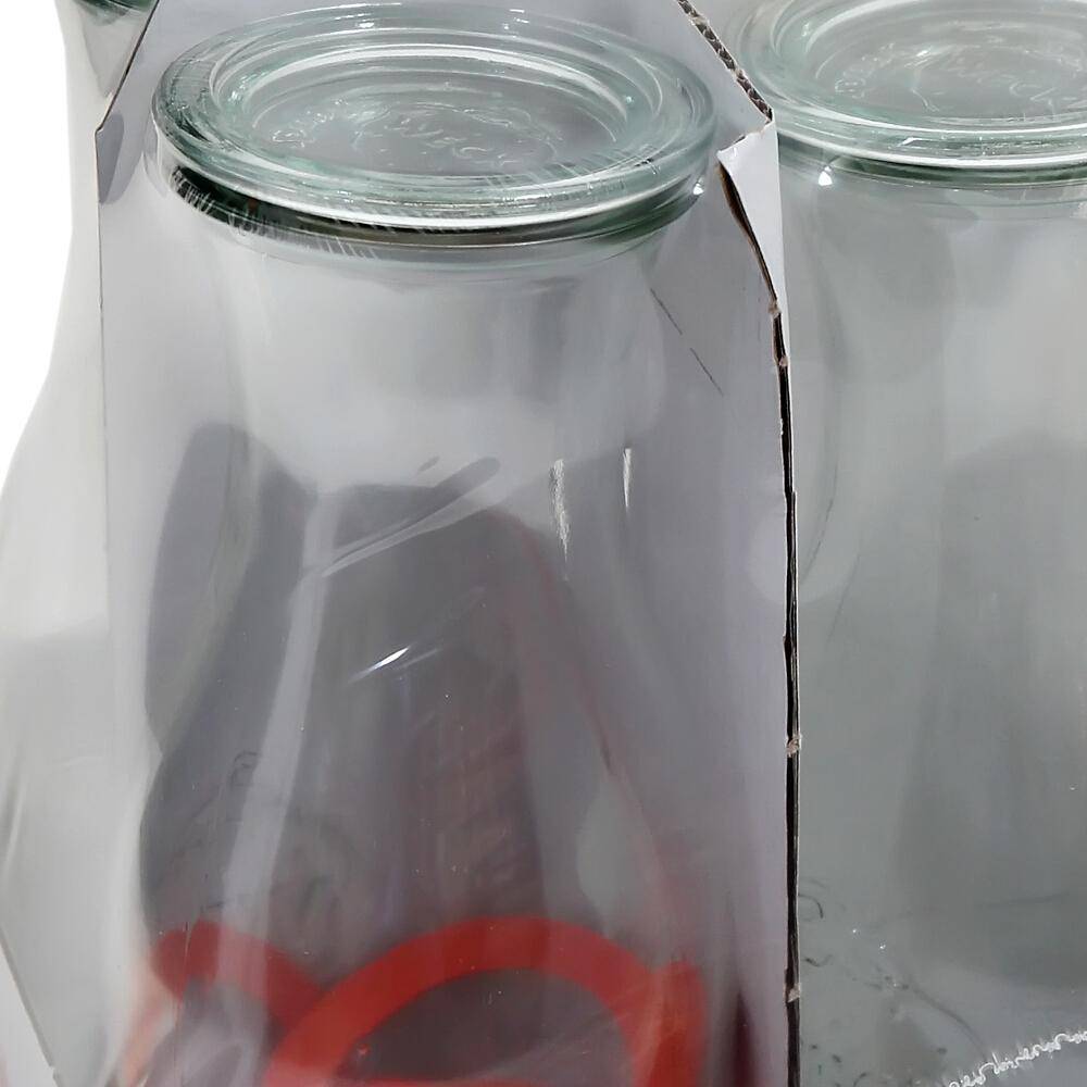 WECK Saftflasche 4er-Tray 1/2 l mit Ringen und Klammern