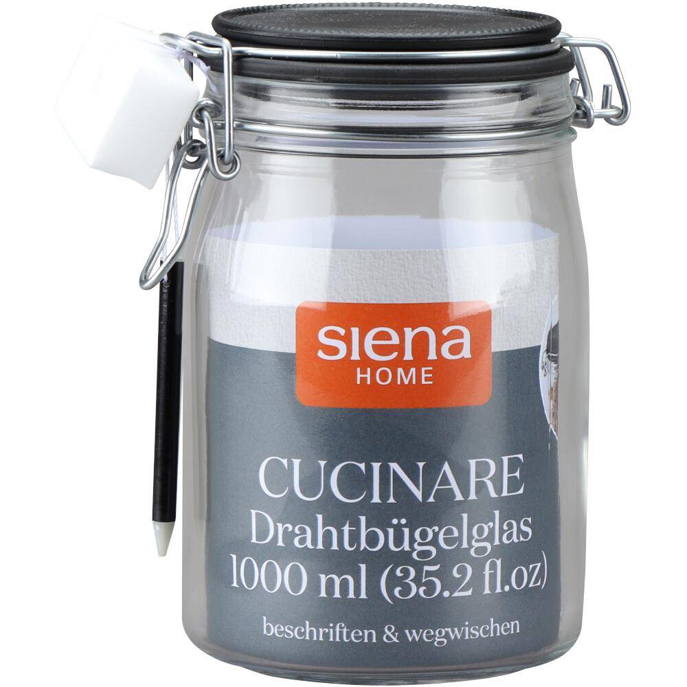 SIENA HOME Drahtbügel-Glas "Cucinare" 1,0 l mit Stift & Schwamm
