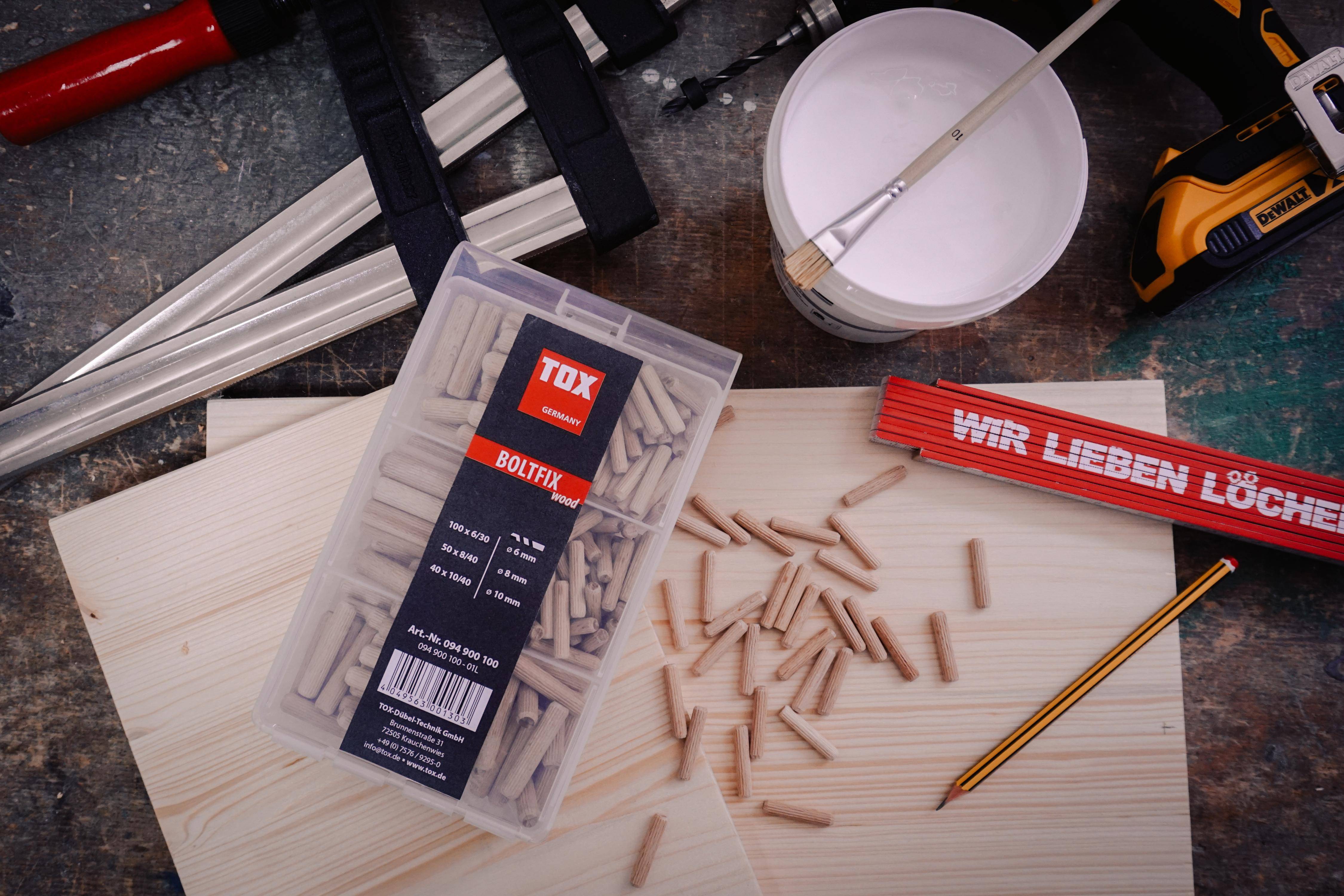 TOX Holzdübel Sortiment 190 tlg. Boltfix wood 100x 6x30 mm, 50x 8x40