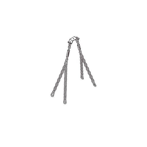 Eine Strichzeichnung eines Kettenzuges mit drei Ketten. Die Ketten hängen herab und sind oben mit dem Hubmechanismus verbunden.