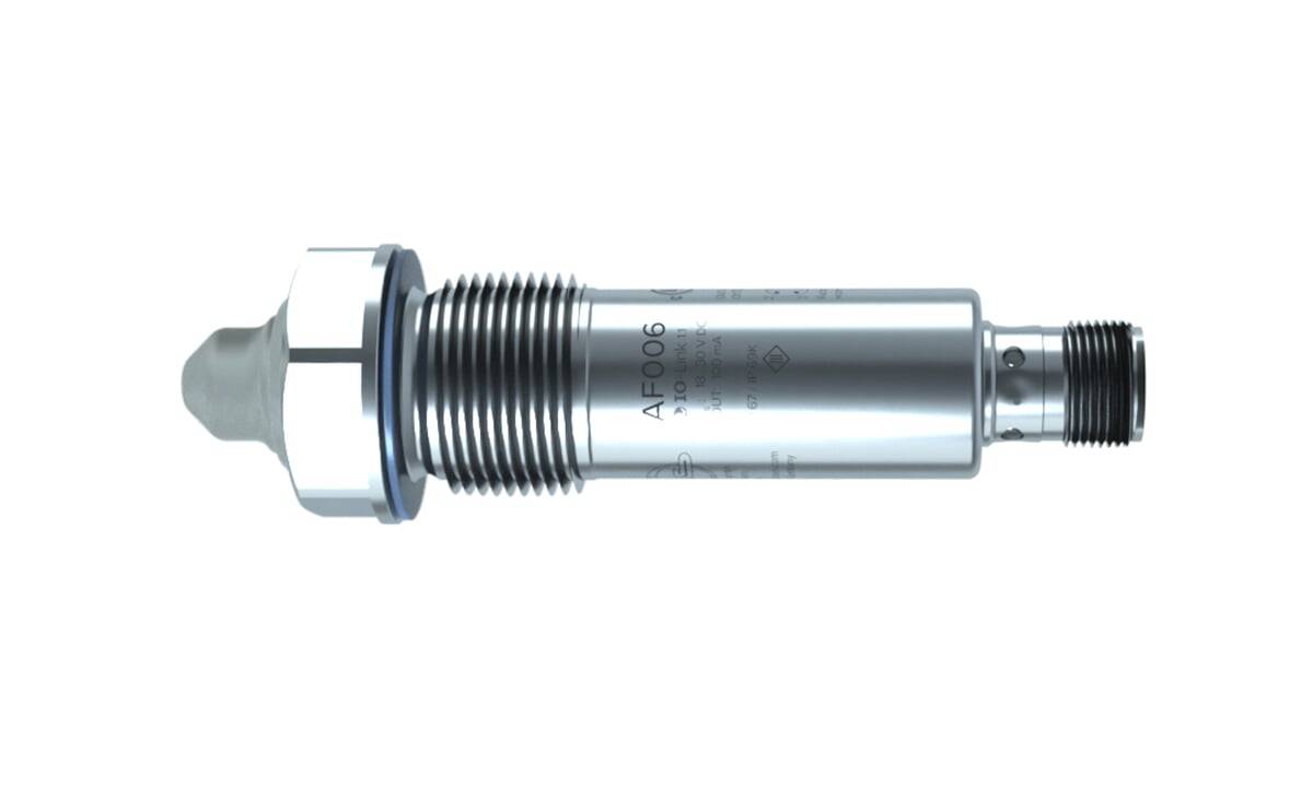 Der Sensor 'AF006' ist zylindrisch und metallfarbig mit Gewinde an einem Ende und wird in industriellen Anwendungen zur Druckmessung eingesetzt.