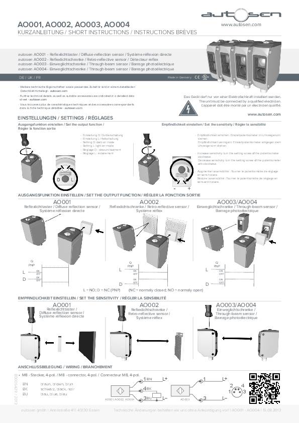 Einweglichtschranke/ Optischer Sensor Empfänger IP69K - AO004 - autosen