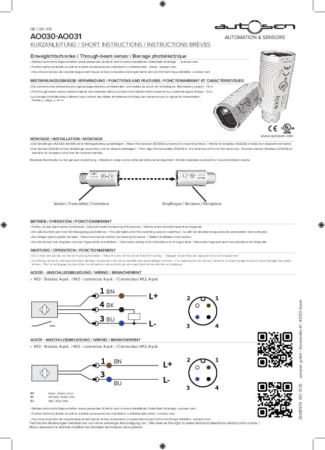 Einweglichtschranke/ Optischer Sensor Empfänger - AO030 - autosen
