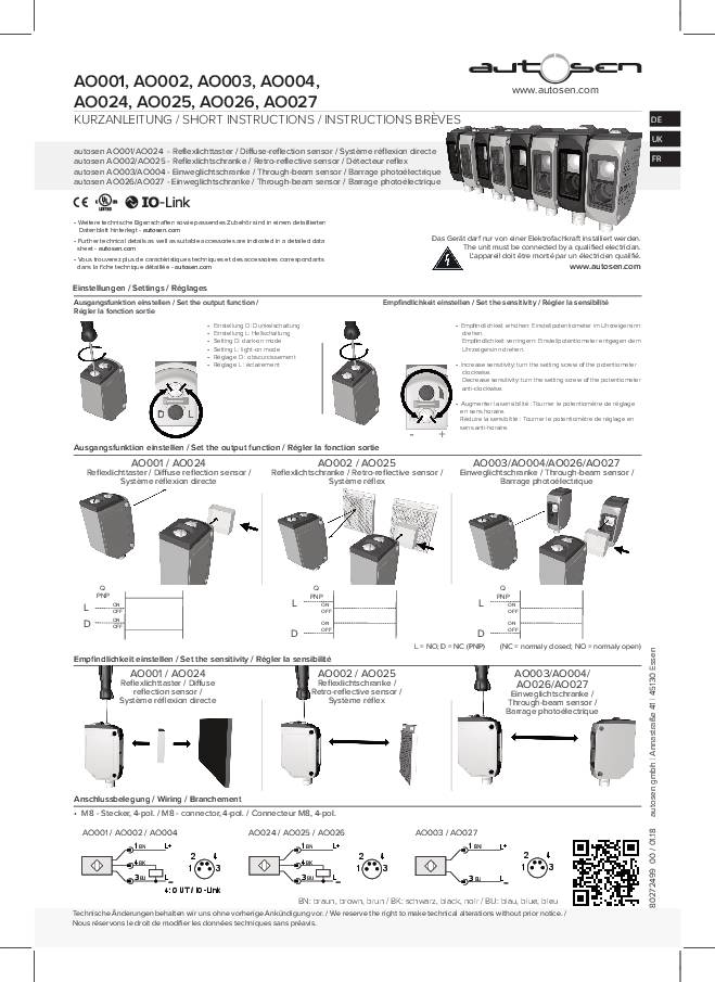 Reflexlichtschranke/ Optischer Sensor - AO025 - autosen