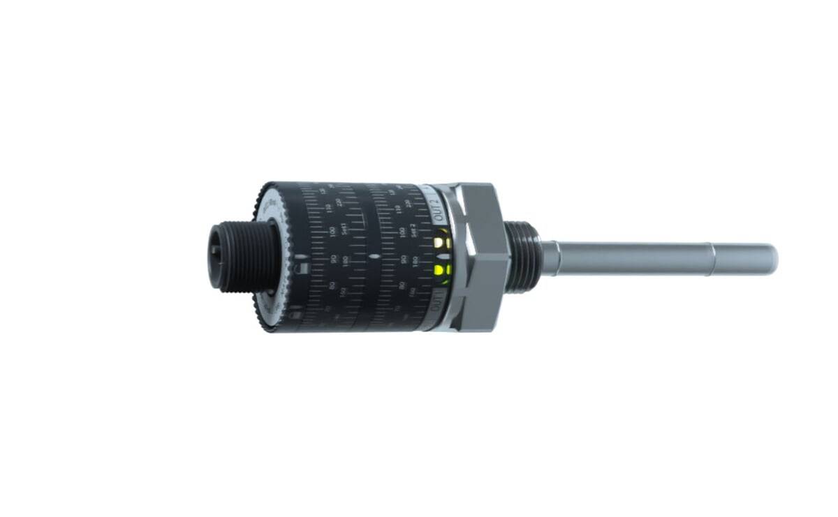 Digitales optisches Mikrometer mit einstellbarer Skala und Gewindeverbinder, verwendet für präzise Messungen in industriellen Anwendungen.