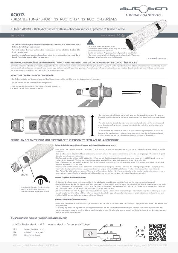 Reflexlichttaster/ Optischer Sensor M18 - AO013 - autosen