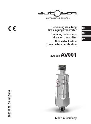 Vibrationssensor 0-25mm/s 1-1000Hz ISO10816 - M12,Kontakte vergoldet - AV001 - autosen