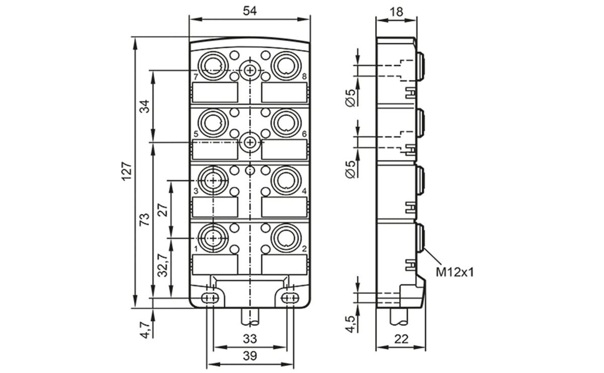 Passivverteiler 8x M12 5 m PUR - 5 m - PUR-Kabel - AA502 - autosen