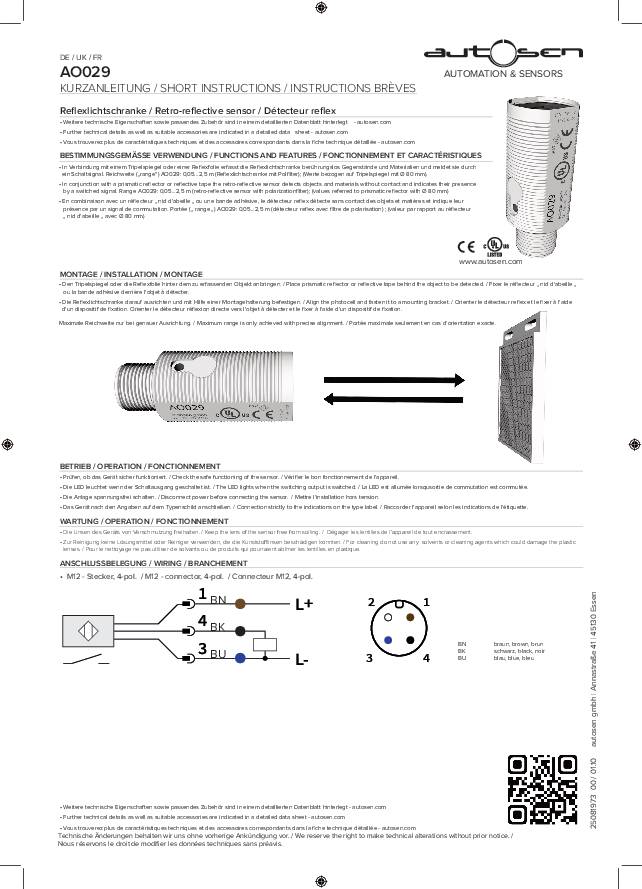 Reflexlichtschranke/ Optischer Sensor - AO029 - autosen