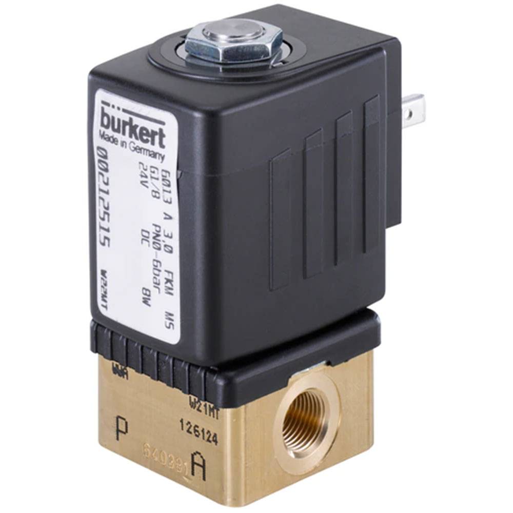 2/2-Wege Magnetventil - Typ 6013 - direktwirkend - Messing - G 1/8" - PN 0 bis 6 bar - NW 3 mm - 24 V - in Ruhestellung geschlossen
