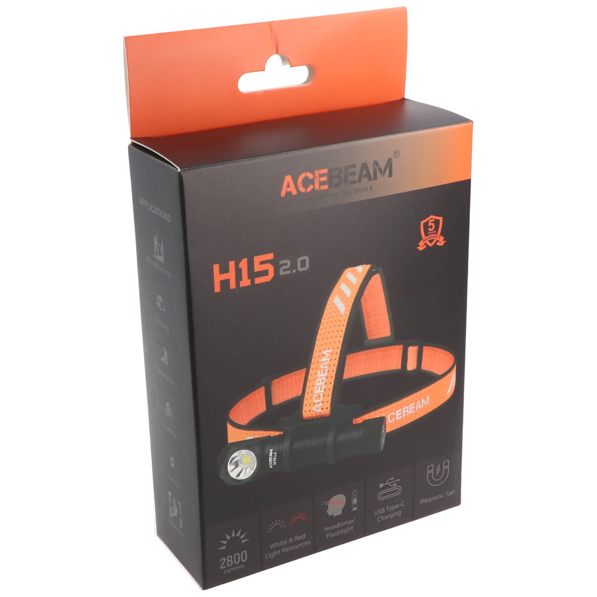 AceBeam H15 2.0 LED-Stirnleuchte und LED-Taschenlampe in einem, mit 2.800 Lumen, zwei Lichtquellen, inkl. 18650 Li-Ion A