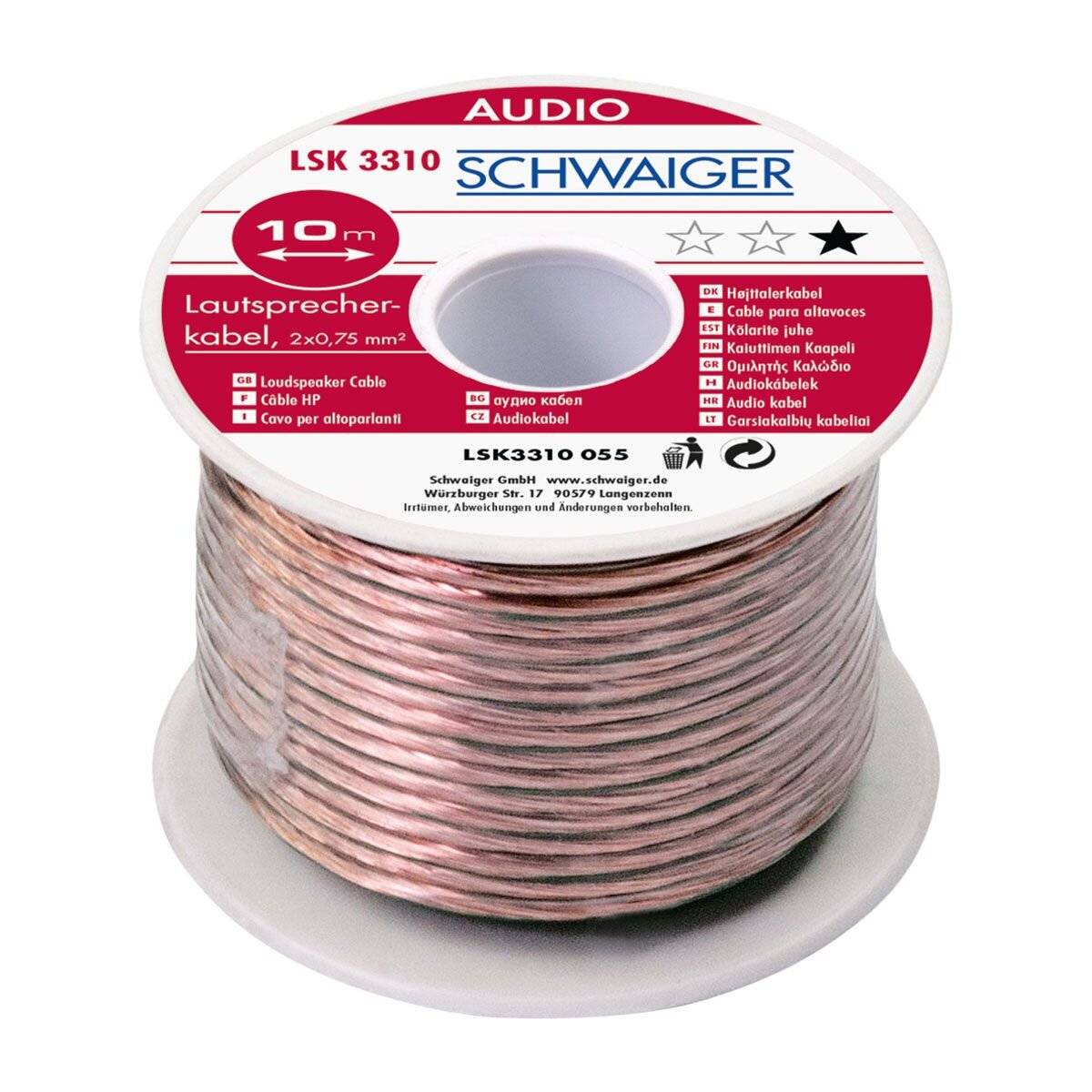 Schwaiger LSK3410 10 Meter 0,75mm Transparentes Lautsprecherkabel