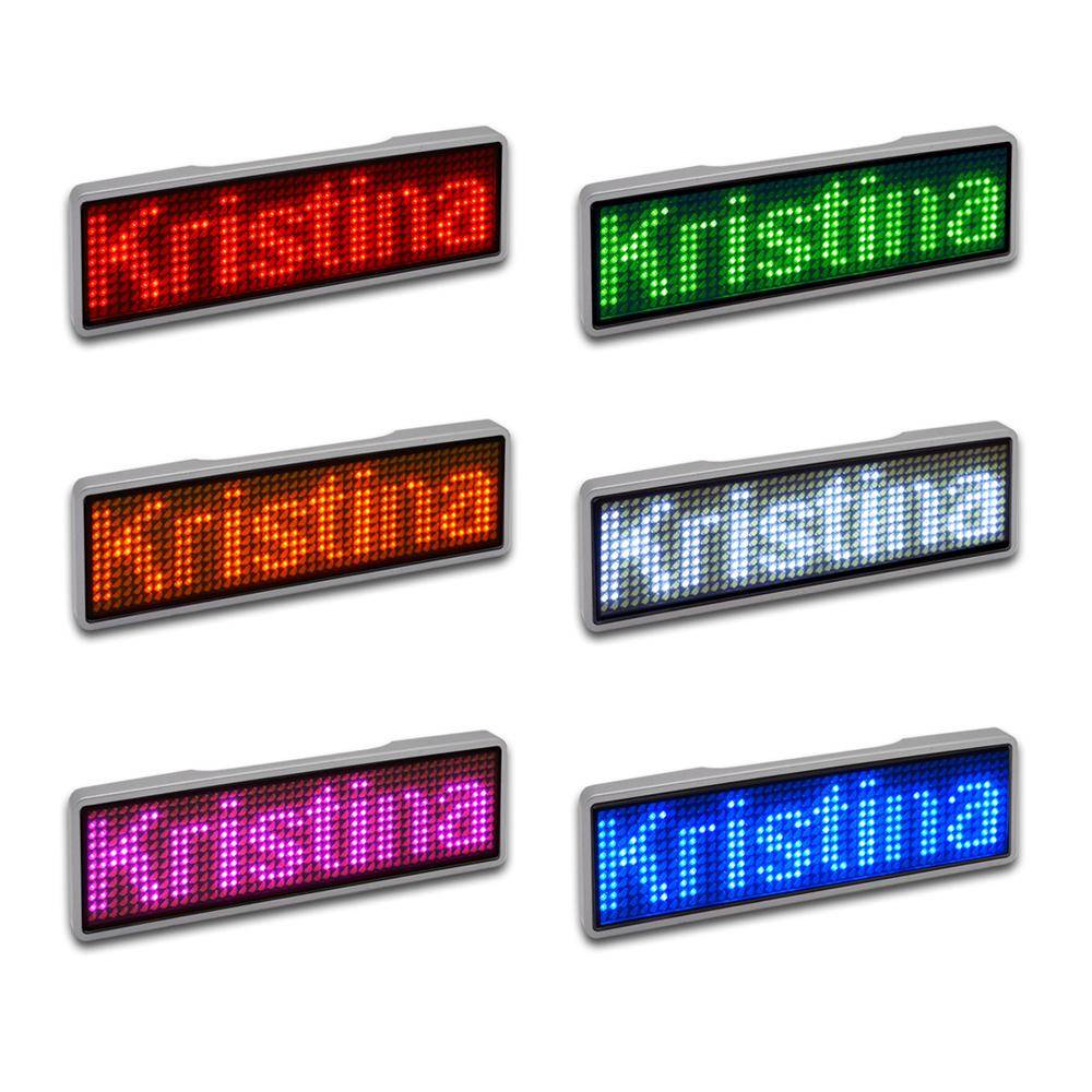 LED Name Tag, 11x44 Pixel, USB-C - Rahmen: silber - LED: rot
