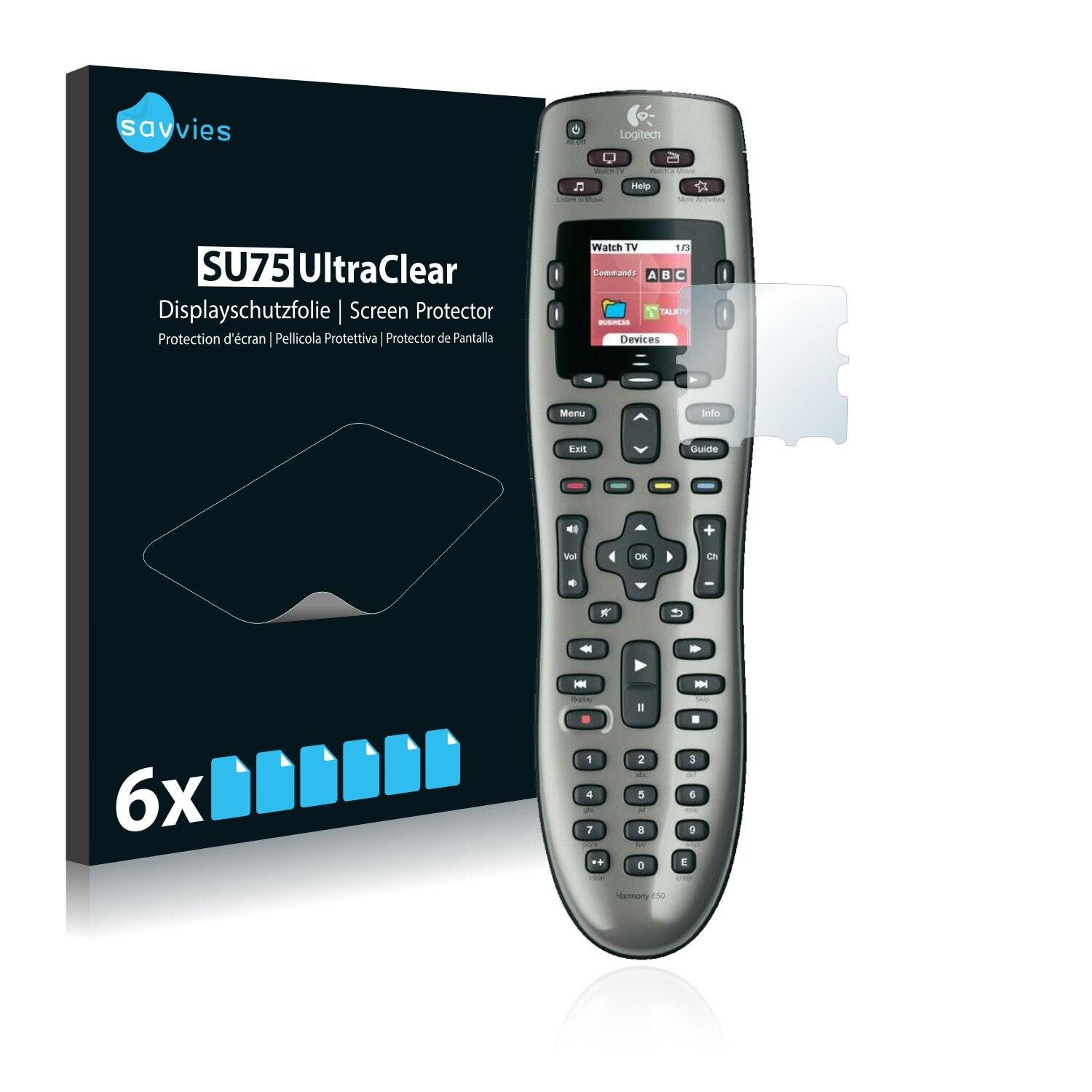 6x Savvies SU75 Displayschutzfolie für Logitech Harmony