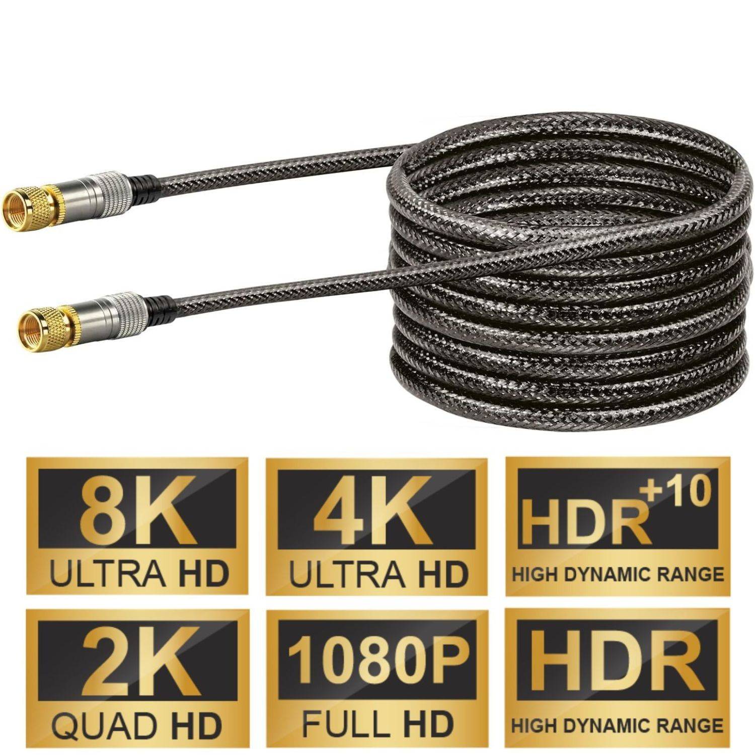 SAT-Anschlusskabel F-Stecker 10m 110dB vergoldet Schwarz
