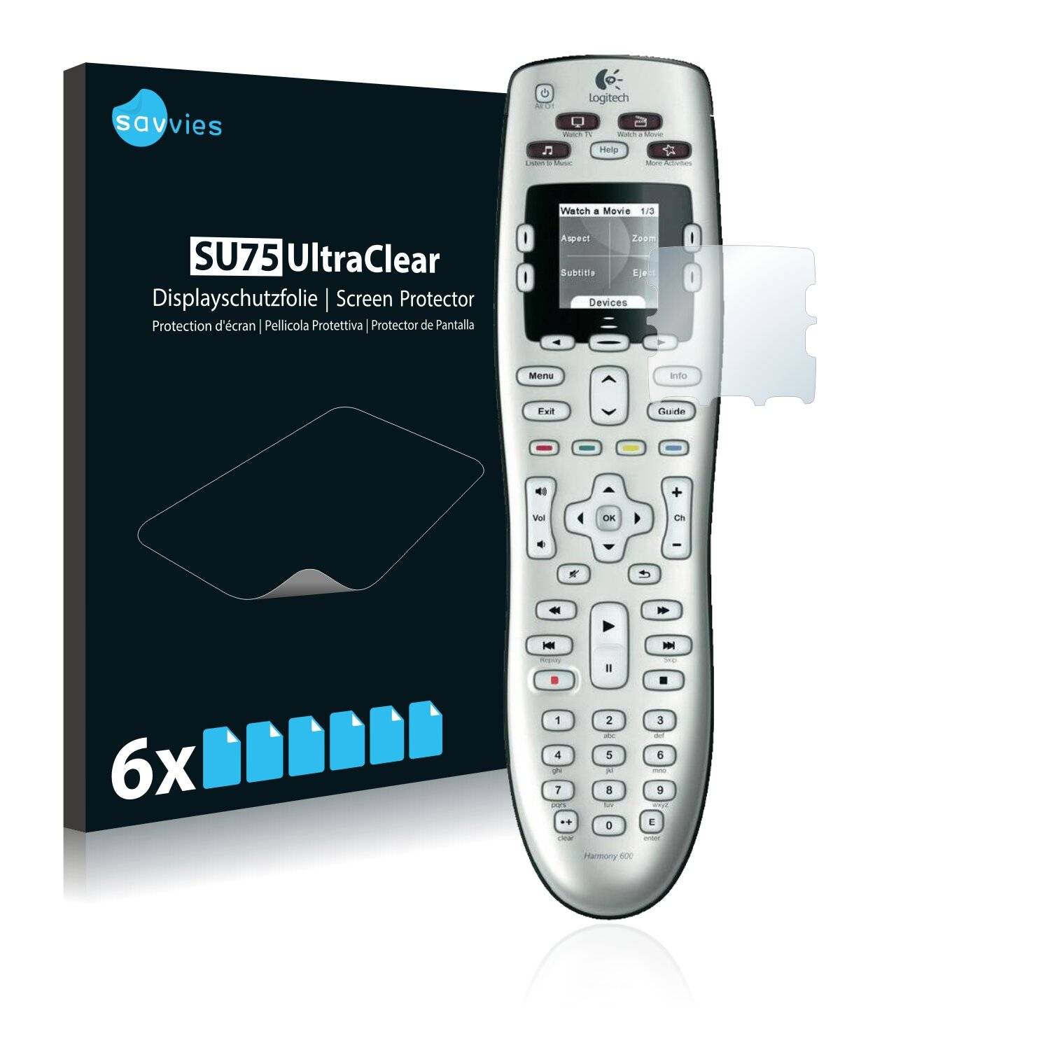 6x Savvies SU75 Displayschutzfolie für Logitech Harmony
