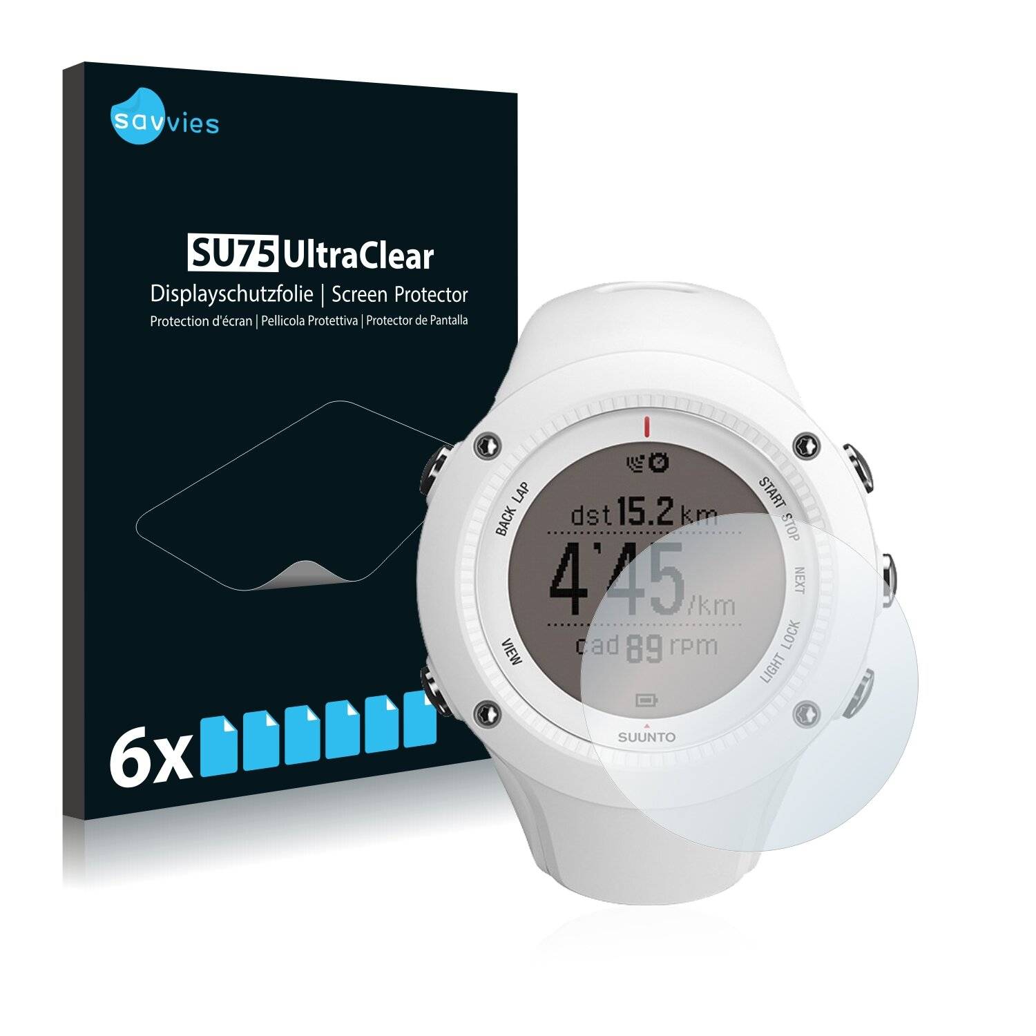 6x Savvies SU75 Displayschutzfolie für Suunto Ambit2 R
