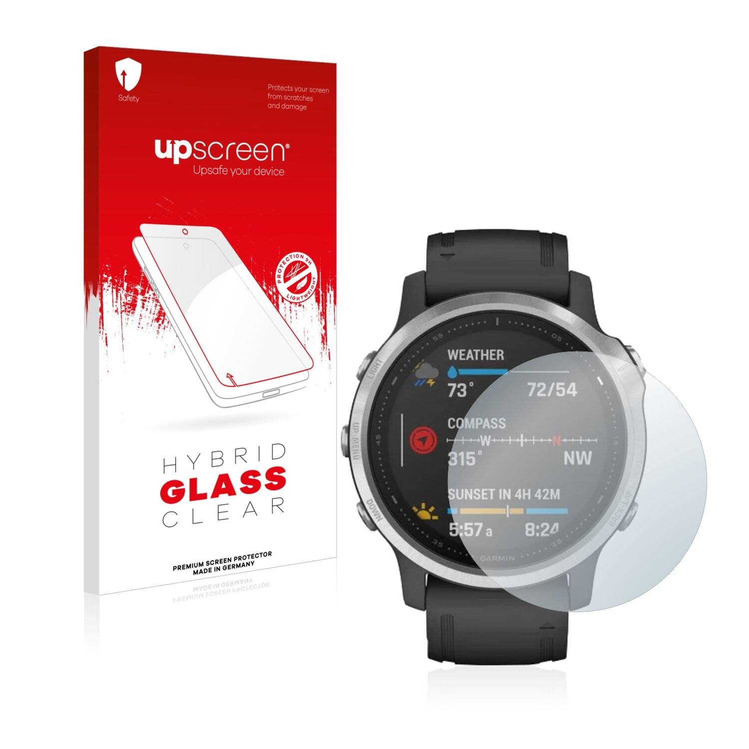 upscreen Hybrid Glass Clear Premium Schutzglas Folie für Garmin Fenix