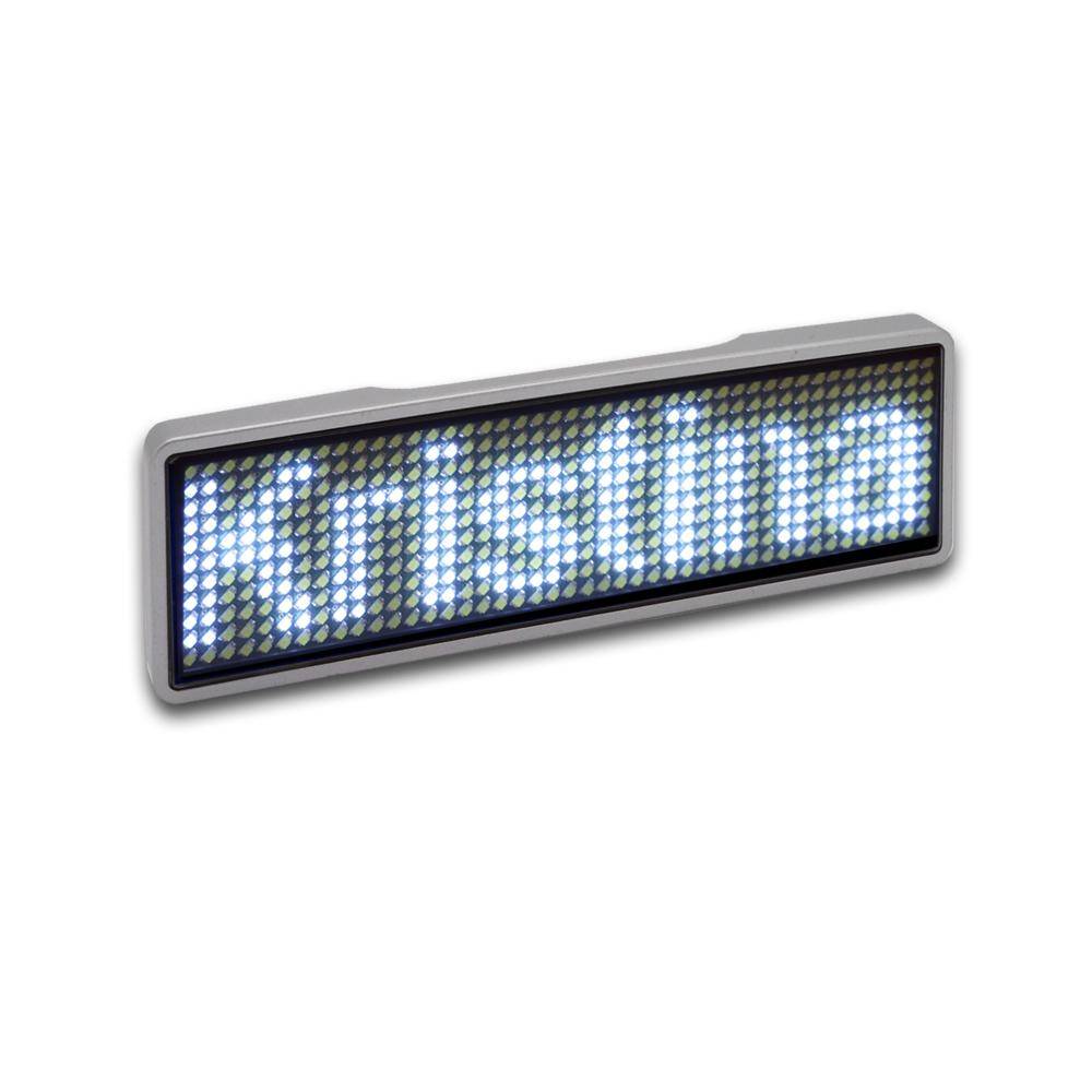LED Name Tag, 11x44 Pixel, USB-C - Rahmen: silber - LED: weiß
