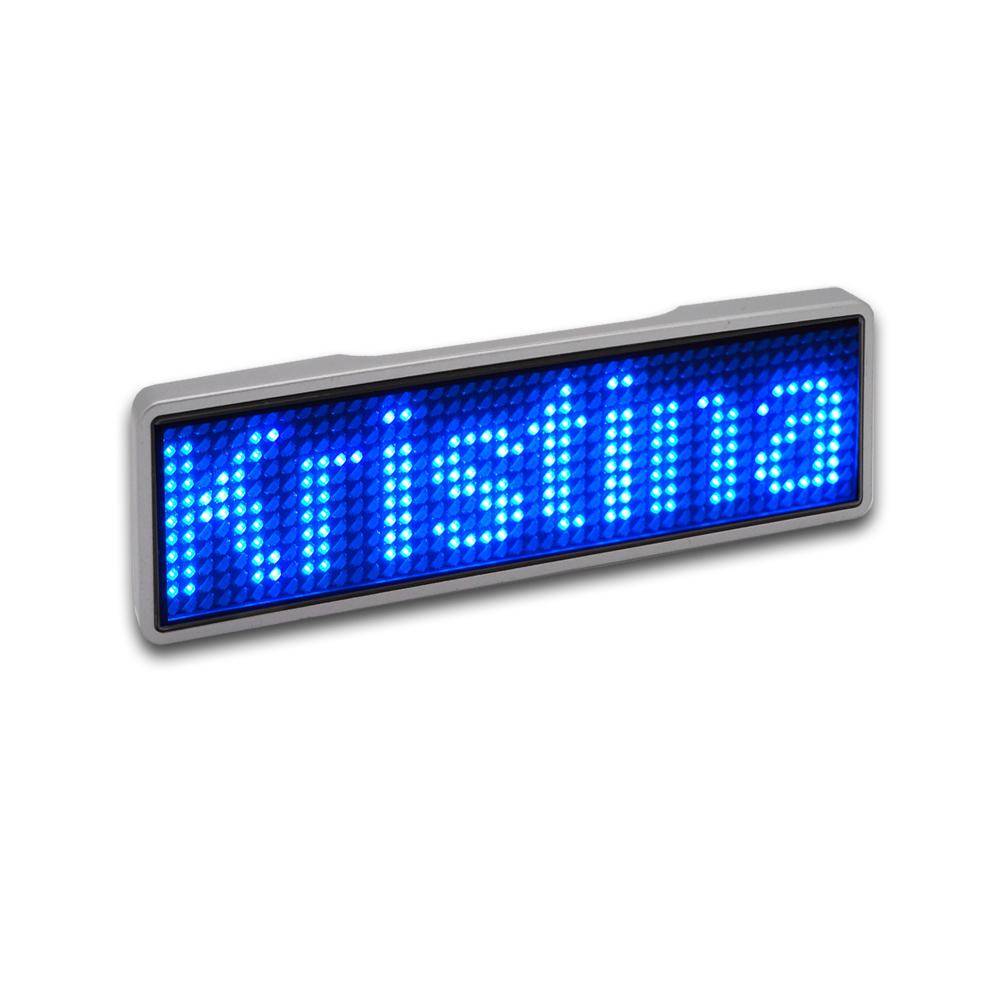 LED Name Tag, 11x44 Pixel, USB-C - Rahmen: silber - LED: blau