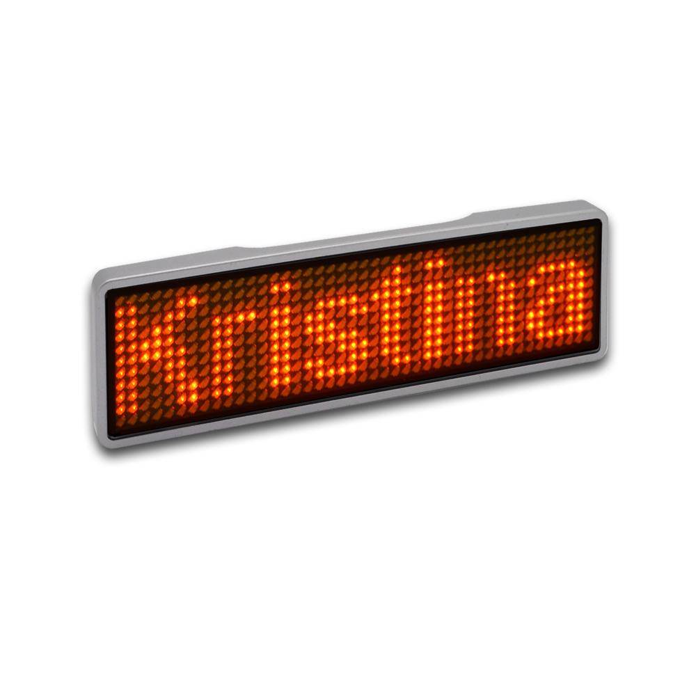 LED Name Tag, 11x44 Pixel, USB-C - Rahmen: silber - LED: orange