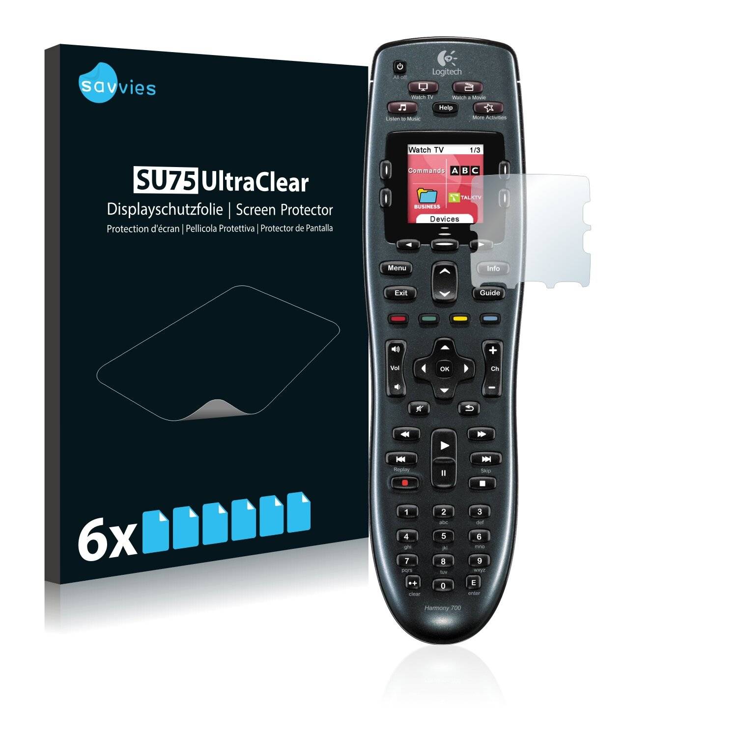 6x Savvies SU75 Displayschutzfolie für Logitech Harmony