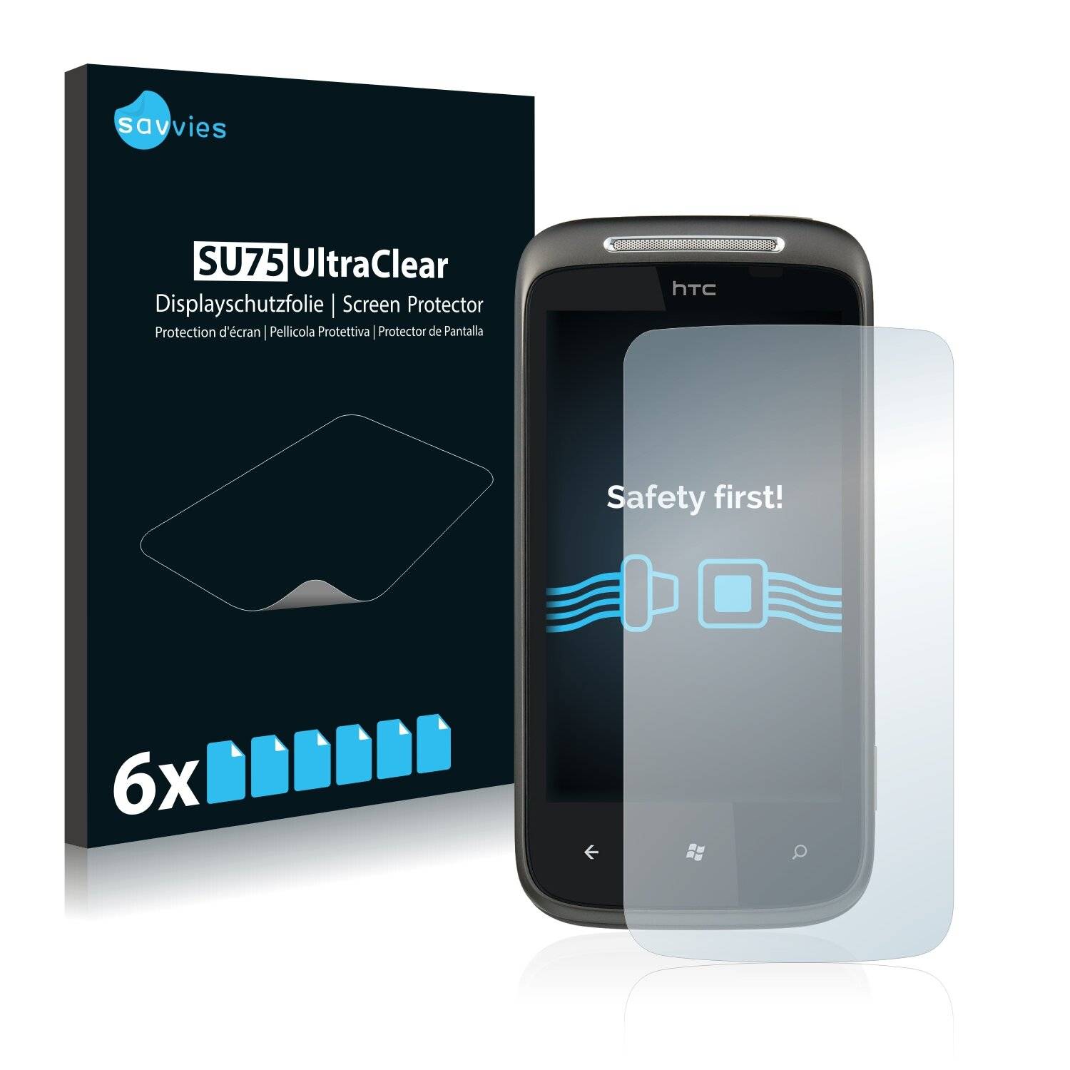 6x Savvies SU75 Displayschutzfolie für HTC 7