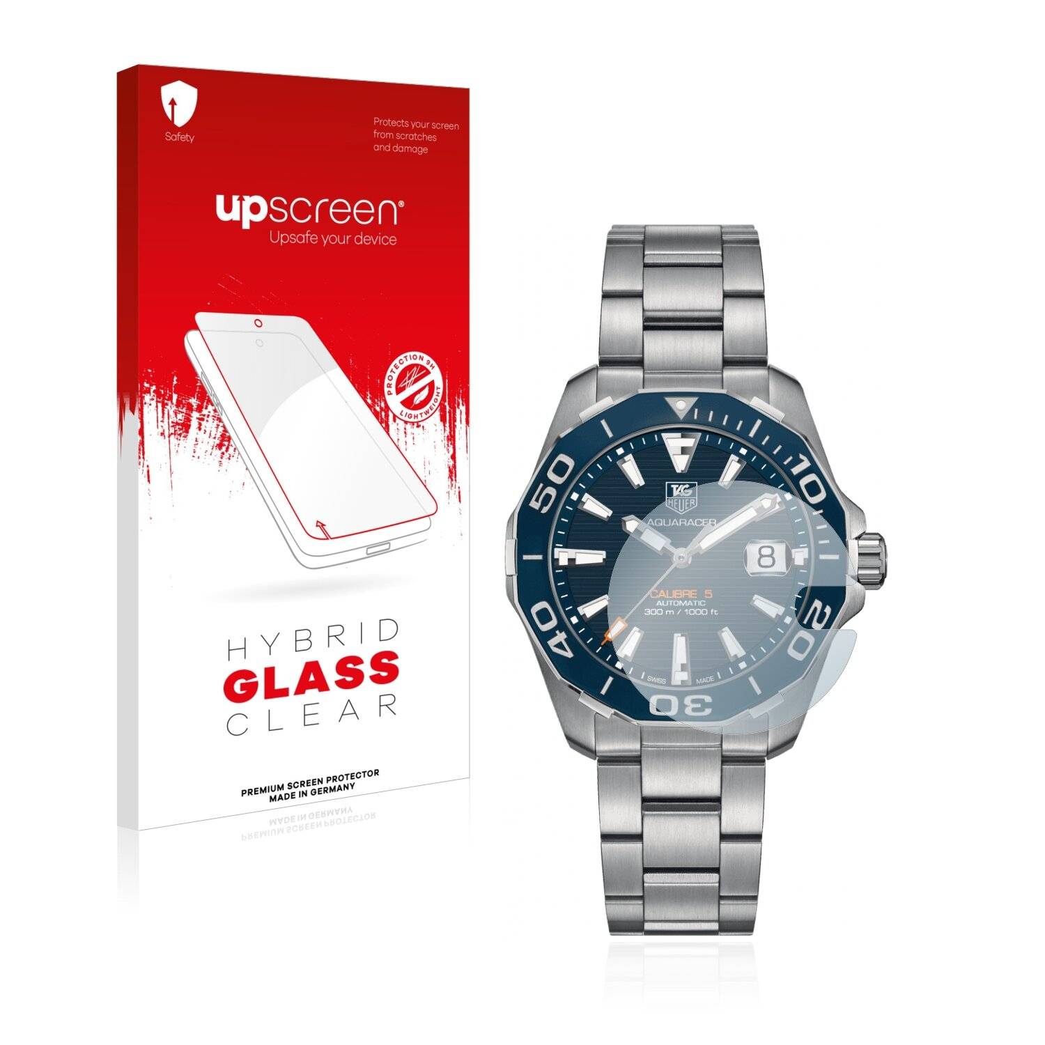 upscreen Hybrid Glass Clear Premium Schutzglas Folie für TAG Heuer Aquaracer (43 mm) (runde