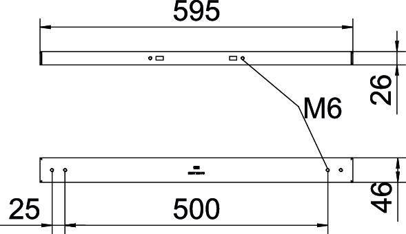Eine technische Zeichnung, die eine Linie zeigt, welche zwei mit '595' und '500' beschriftete Punkte verbindet, mit zusätzlichen kleinen quadratischen Symbolen entlang der Linie.