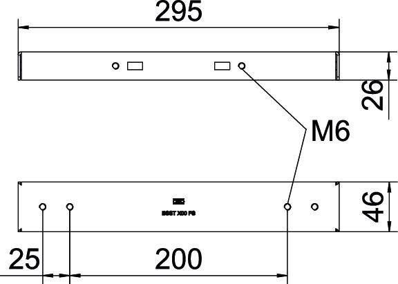 Technische Zeichnung zur Darstellung der Abmessungen eines rechteckigen Objekts; wichtige Maßangaben umfassen 295 mm Breite und 200 mm Höhe, mit Anmerkungen und Referenzpunkten.
