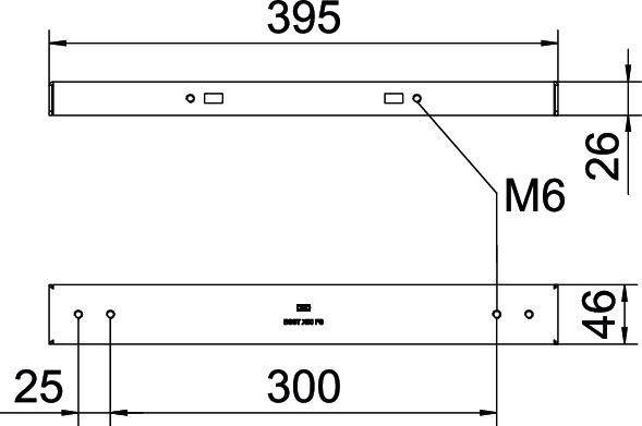 Technische Zeichnung mit Maßangaben: Breite '395' am oberen Rand und '300' am unteren Rand, mit Löchern und Linien zur Ausrichtungs- oder Montageanleitung.