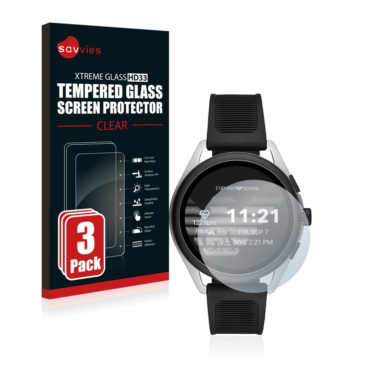 3x Savvies HD33 Clear Schutzglas für Emporio Armani Connected Smartwatch