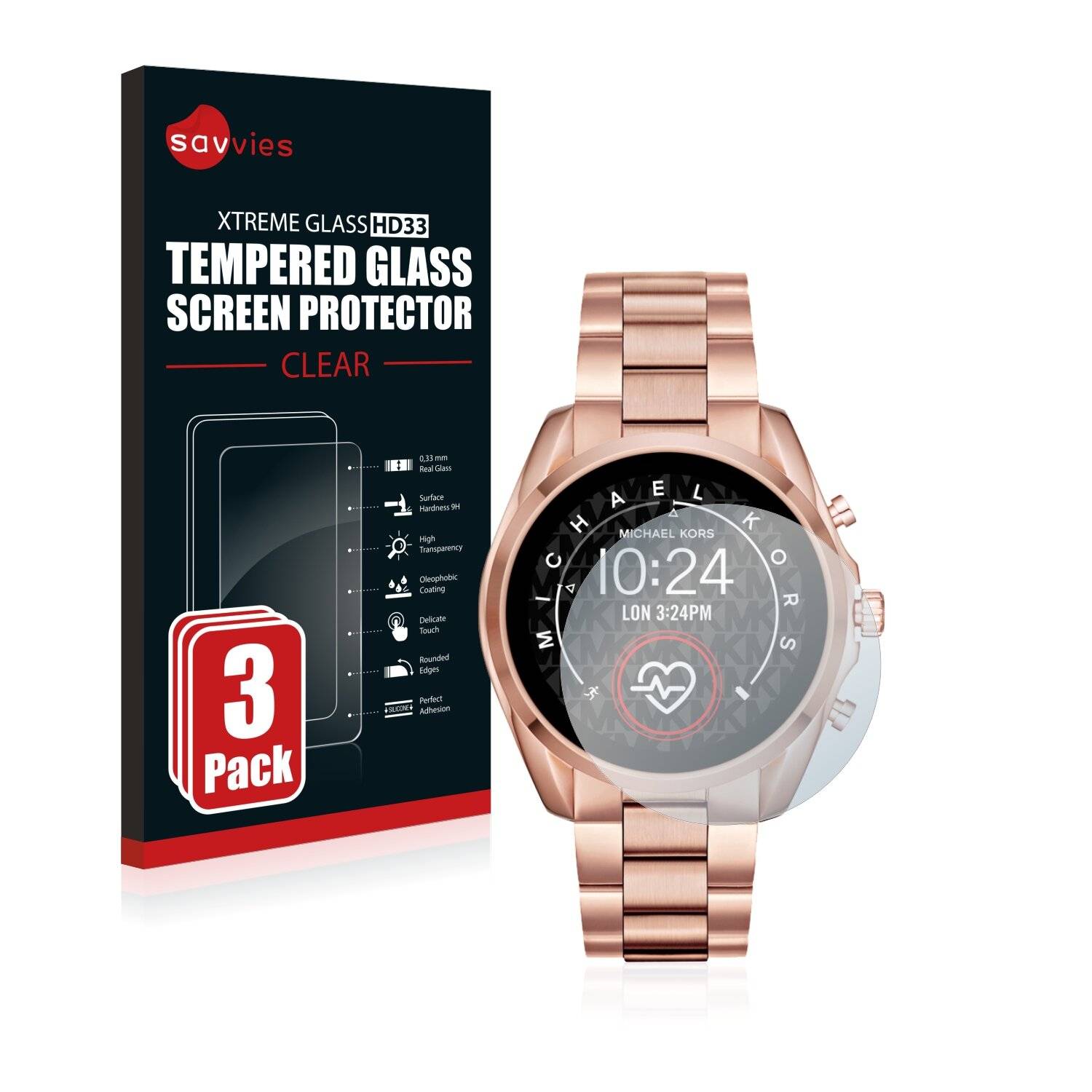 3x Savvies HD33 Clear Schutzglas für Michael Kors Access Bradshaw