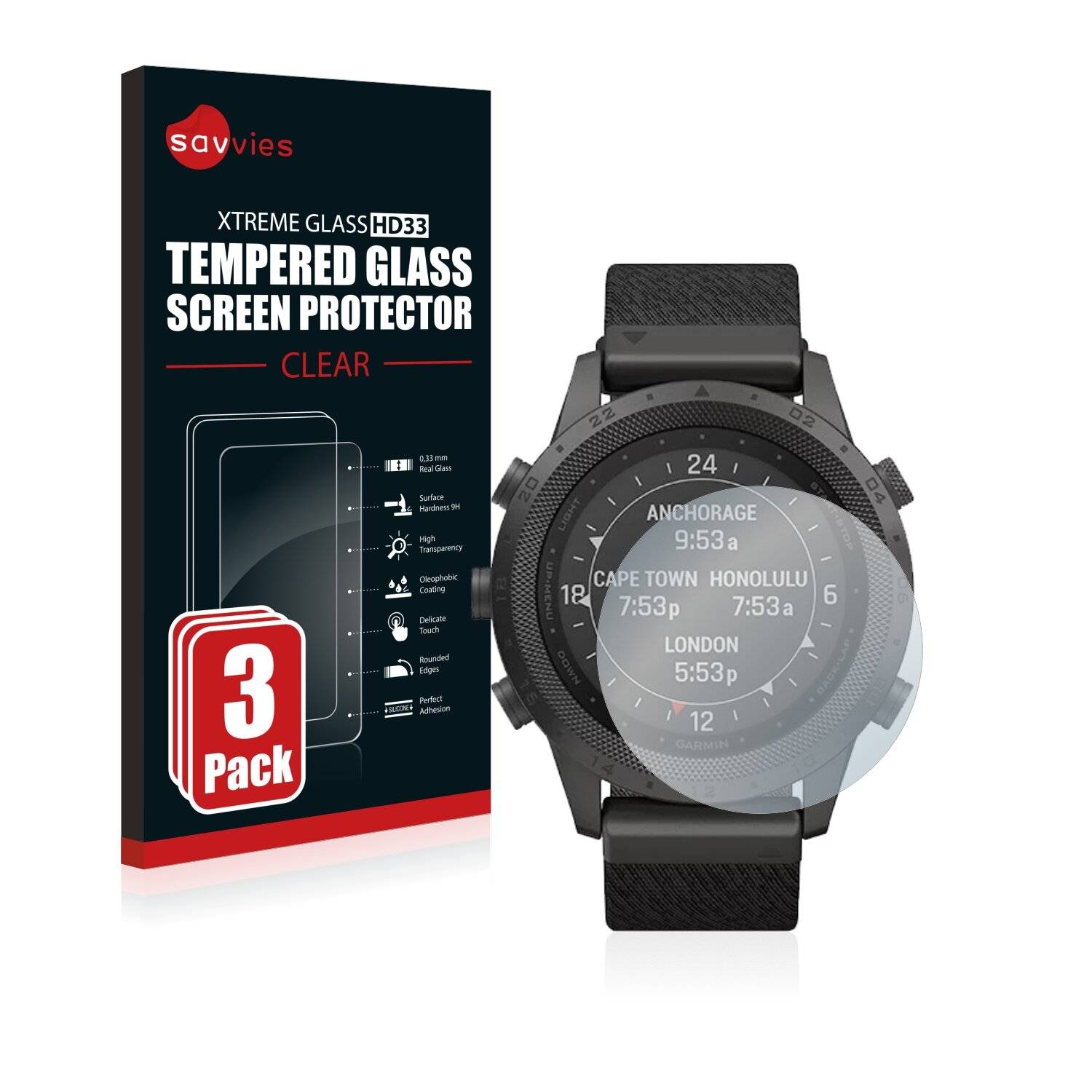 3x Savvies HD33 Clear Schutzglas für Garmin Marq