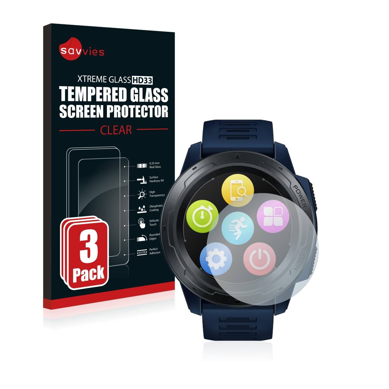 3x Savvies HD33 Clear Schutzglas für Zeblaze Vibe 5