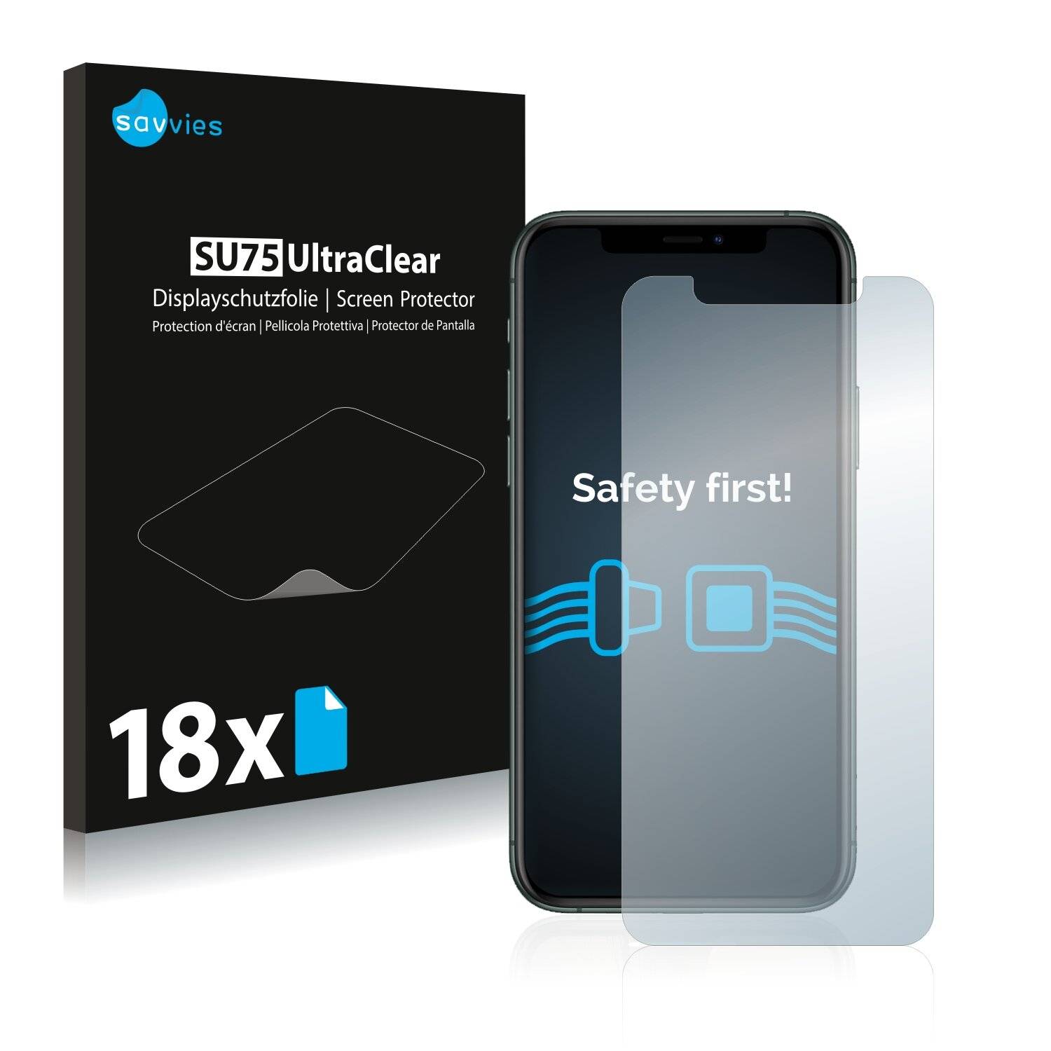 18x Savvies SU75 Displayschutzfolie für Apple iPhone 11