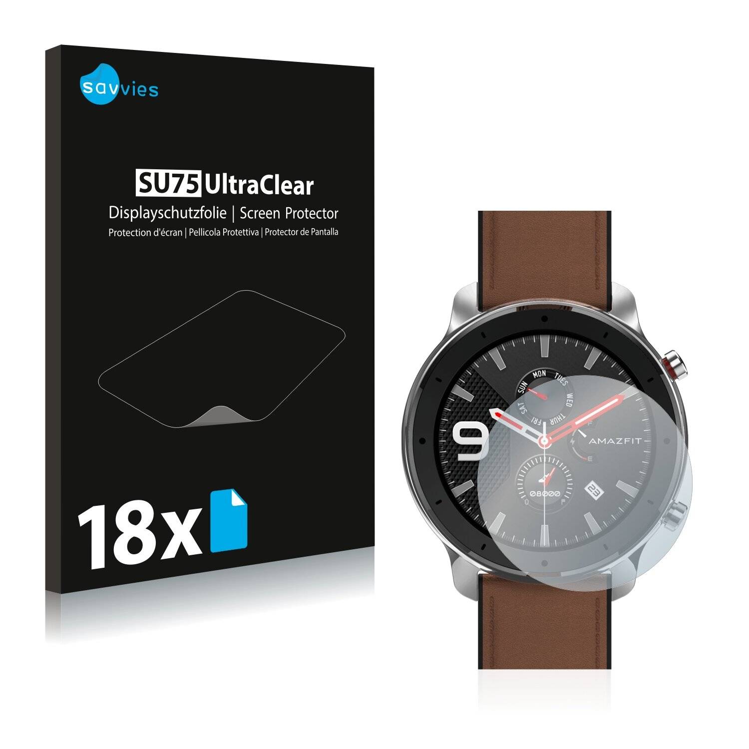 18x Savvies SU75 Displayschutzfolie für Huami Amazfit GTR (47