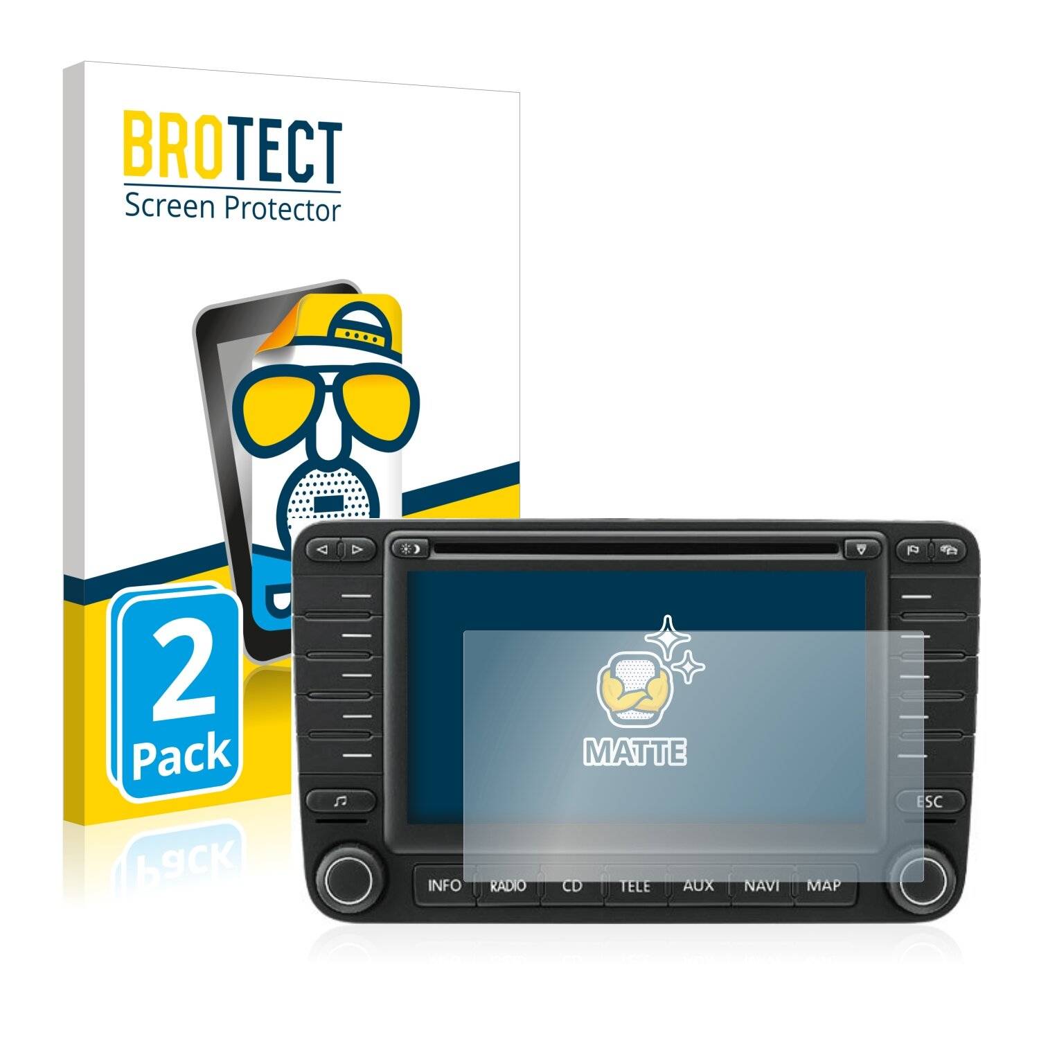 2x BROTECT Matte Displayschutzfolie für Volkswagen Tiguan 2007-2016 MFD 2 6.5 - Entspiegelt,