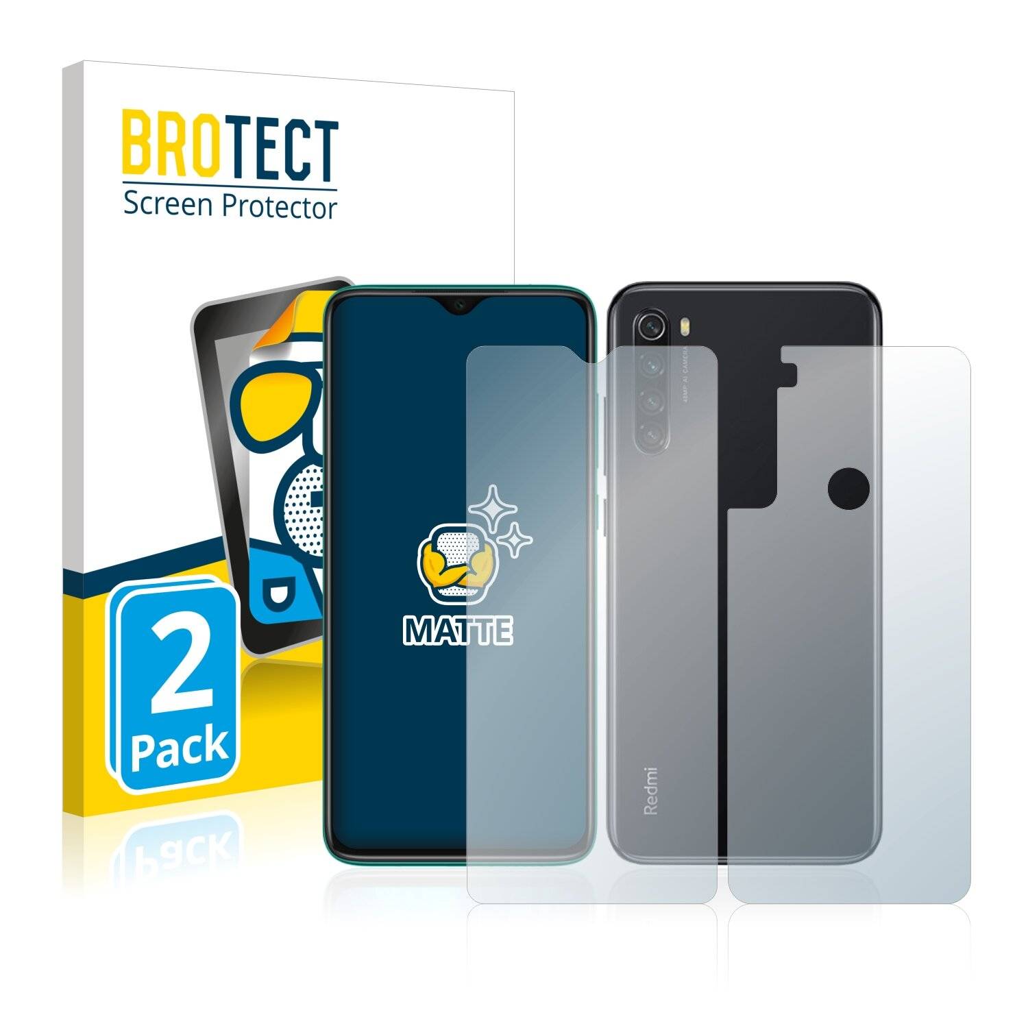 2x BROTECT Matte Displayschutzfolie für Xiaomi Redmi Note 8 2019 (Vorder + Rückseite) -